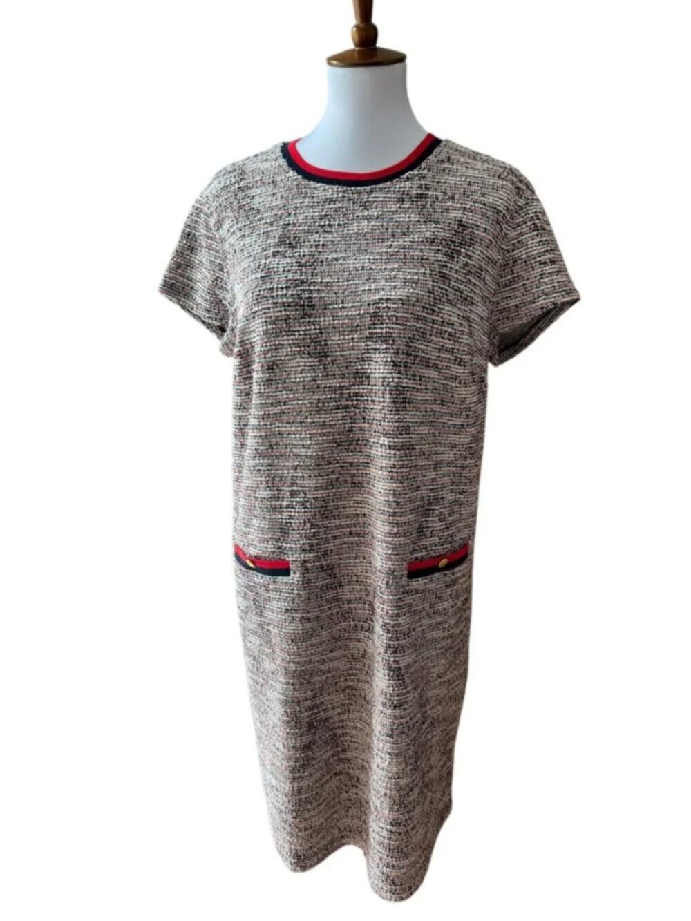 Brooks Brothers Dress XL Fall boucle Retro Tweed 60s shirtdress Gold button Work - Picture 15 of 16